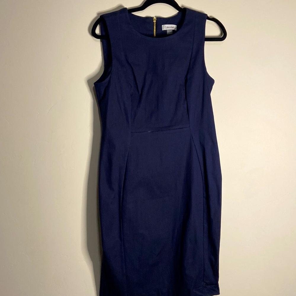 Calvin Klein sleeveless size 12 denim blue dress business casual